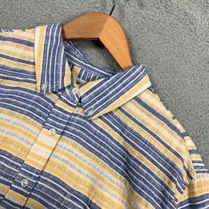 Wildfang Shirt Womens XXL 2XL Yellow/Blue Ace Collection Striped Linen Blend Top